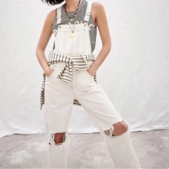 Madewell x Where‎ I Was From White Overalls Distressed Bib Size XS - Picture 1 of 9